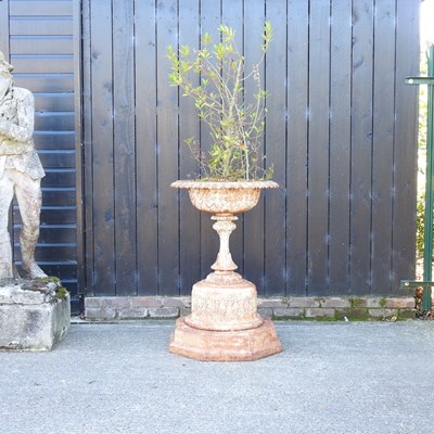 Lot 342 - A 19th century white painted cast iron garden urn