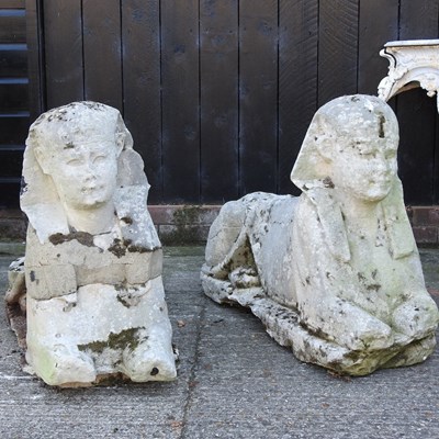 Lot 345 - A pair of 19th century carved stone sphinx
