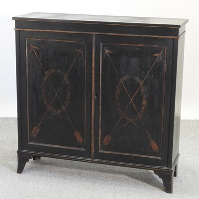 Lot 602 - A Regency ebonised and gilt decorated side cabinet