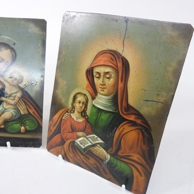 Lot 159 - Continental school, late 18h century, a pair of religious oils on metal