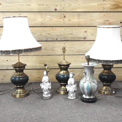 Lot 233 - A painted metal table lamp and shade