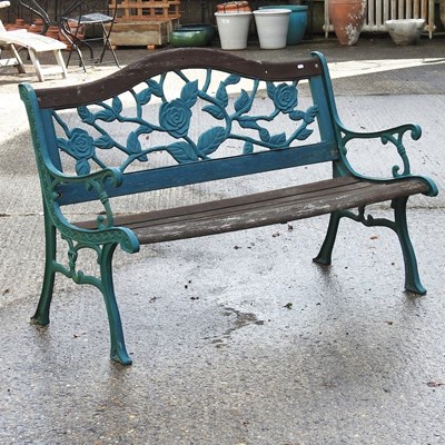 Lot 367 - A green painted iron garden bench