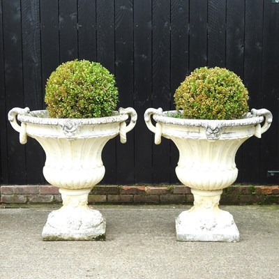 Lot 9 - A pair of large painted cast stone garden urns