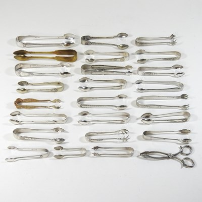 Lot 109 - A collection of 19th century silver plated sugar tongs