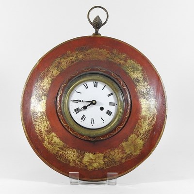 Lot 190 - A 19th century red tole wall clock