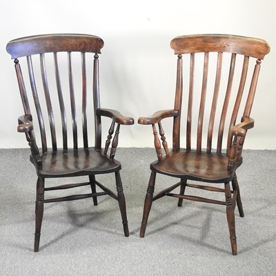 Lot 795 - A pair of 19th century elm seated splat back armchairs