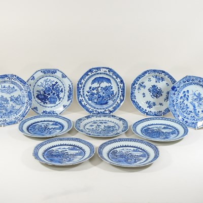 Lot 331 - A collection of ten 18th century Chinese porcelain blue and white plates