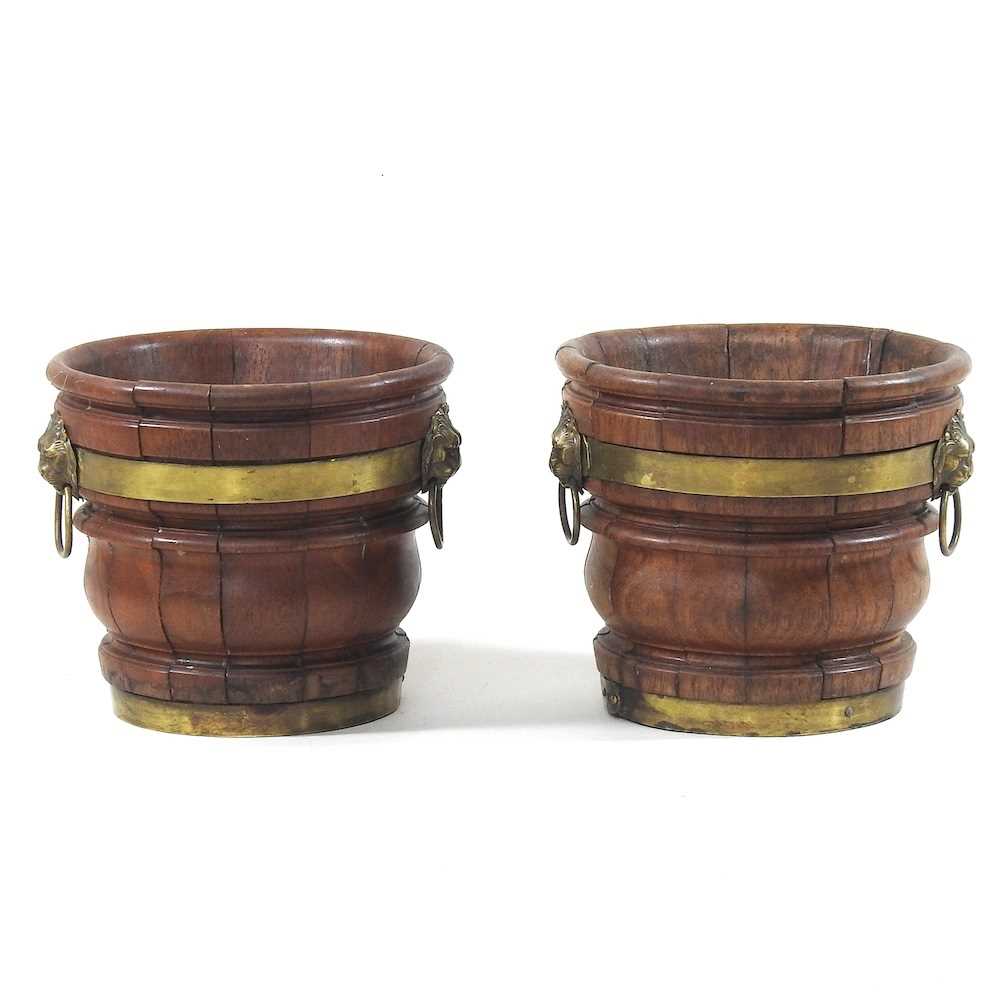 Lot 306 - A pair of coopered wooden jardinieres