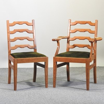 Lot 740 - A set of ten oak ladderback dining chairs