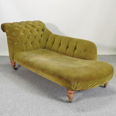 Lot 757 - A Victorian green upholstered chaise longue