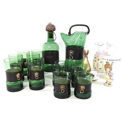 Lot 573 - A green glass whisky set