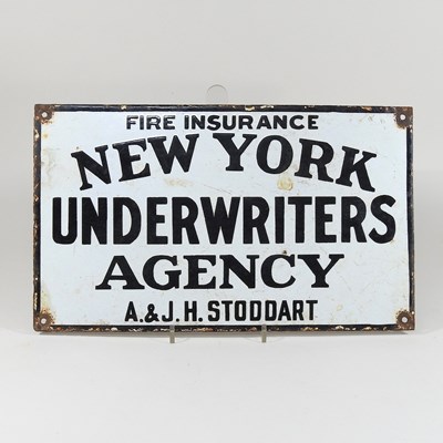 Lot 280 - A vintage enamel advertising sign, New York Underwriters