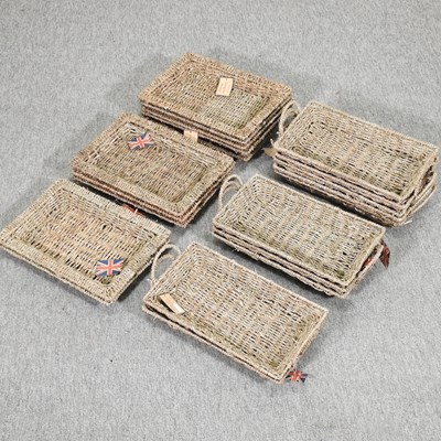 Lot 393 - Ten woven seagrass twin handled trays