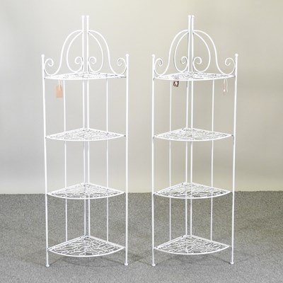 Lot 379 - A pair of white painted metal corner shelves