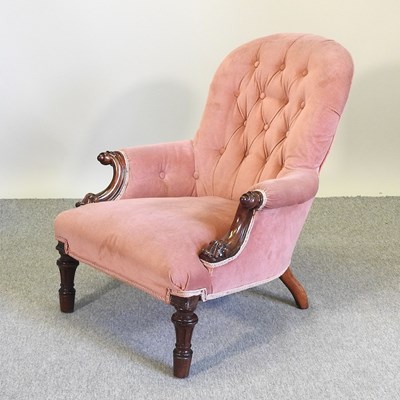 Lot 763 - A Victorian mahogany pink upholstered armchair