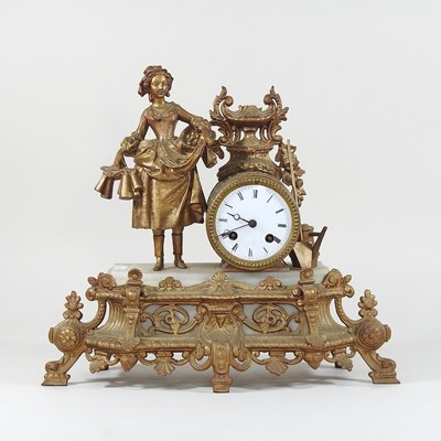 Lot 575 - A 19th century gilt metal mounted figural mantel clock