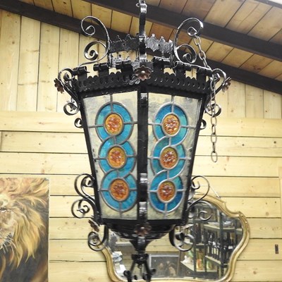 Lot 625 - An iron hall lantern