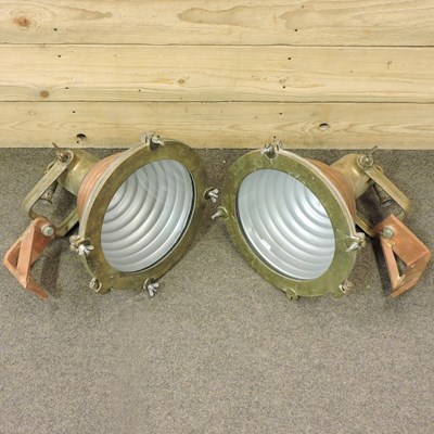 Lot 70 - A pair of copper and brass ship's bulkhead lights