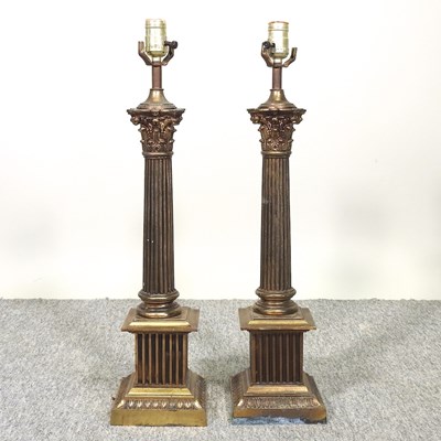 Lot 203 - A pair of Corinthian column table lamps