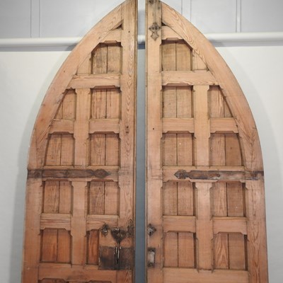 Lot 19 - A pair of large antique pitch pine gothic style doors