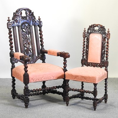 Lot 475 - A set of eight Victorian heavily carved oak high back dining chairs