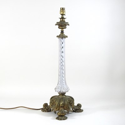 Lot 36 - A Venetian glass and brass mounted table lamp