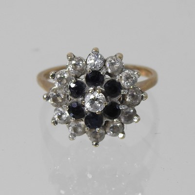 Lot 157 - A 9 carat gold sapphire and gem set cluster ring
