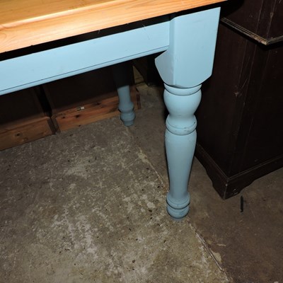 Lot 84 - A pine and blue painted kitchen table