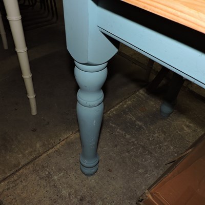 Lot 84 - A pine and blue painted kitchen table