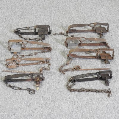 Lot 216 - Eight 19th century iron gin traps