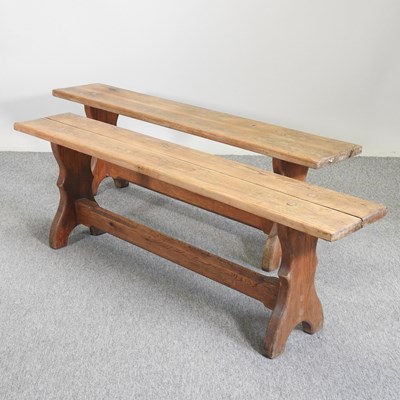 Lot 369 - A pair of Arts and Crafts pine benches