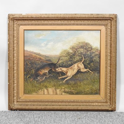 Lot 376 - English school, 19th century, hunting dogs