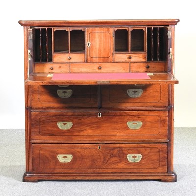 Lot 336 - A 19th century fruitwood military campaign secretaire chest