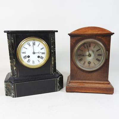 Lot 180 - A Victorian black slate mantel clock