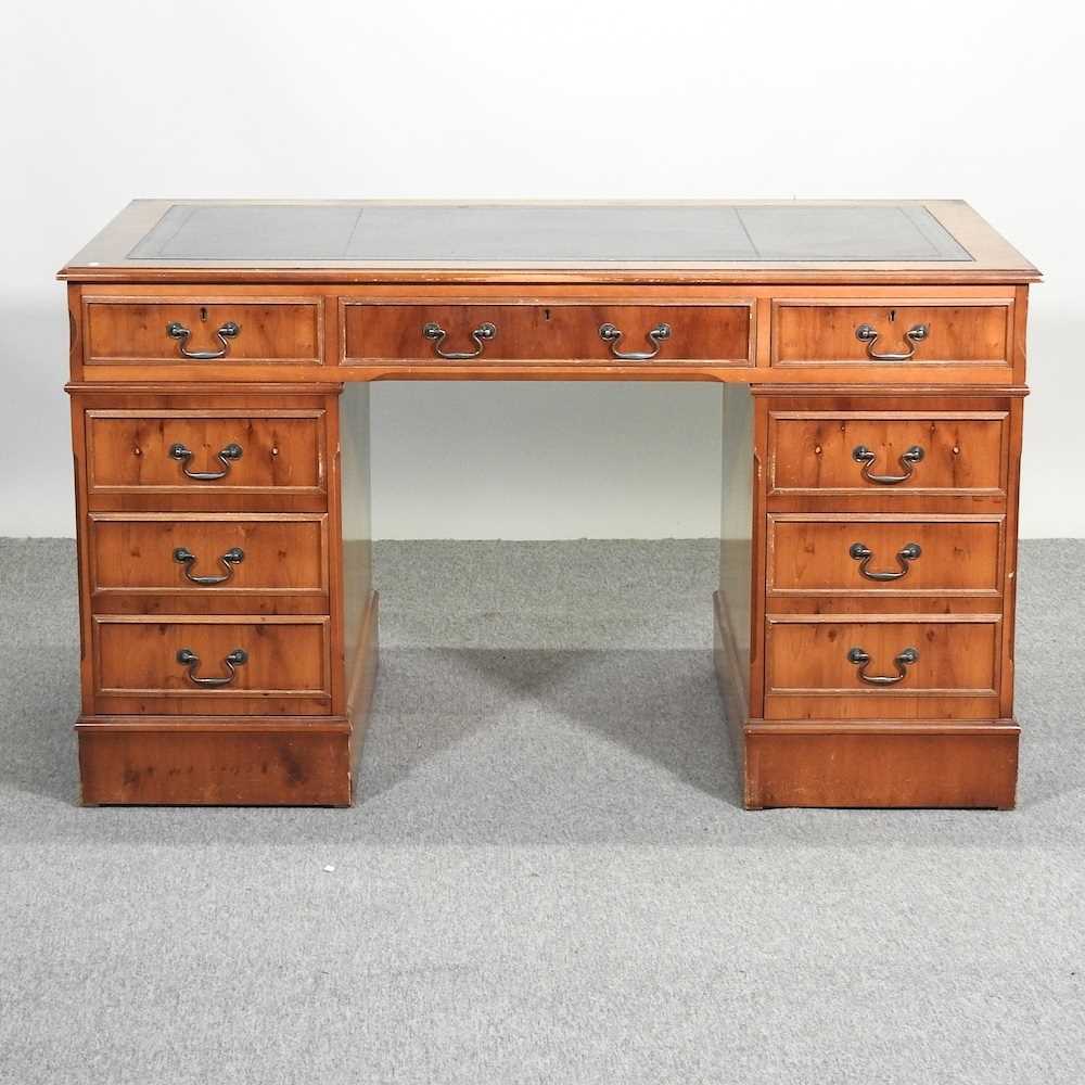 Lot 652 A yew wood reproduction pedestal desk