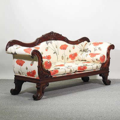 Lot 431 - A George IV carved mahogany scroll end sofa