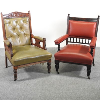 Lot 559 - An Edwardian red upholstered armchair