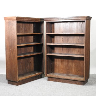 Lot 509 - A pair of mid 20th century oak dwarf open bookcases