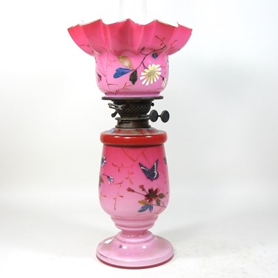 Lot 86 - An 19th century French opaline glass oil lamp