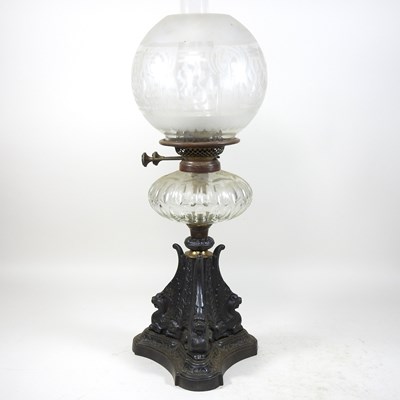 Lot 241 - A Victorian cast iron oil lamp