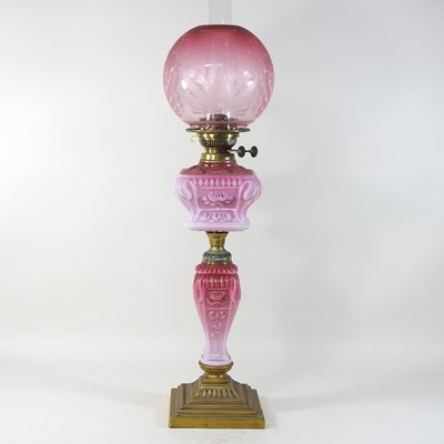 Lot 87 - An 19th century French opaline oil lamp