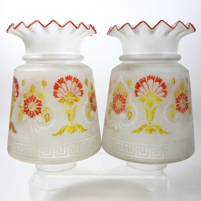 Lot 169 - A pair of opaque glass oil lamp shades