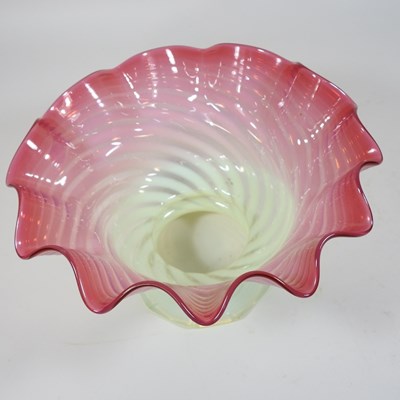 Lot 83 - A vaseline and cranberry glass oil lamp shade