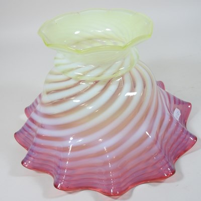 Lot 83 - A vaseline and cranberry glass oil lamp shade