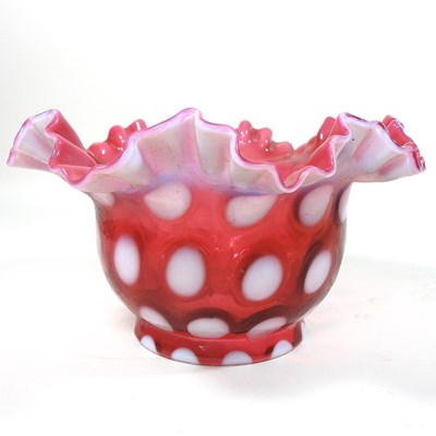 Lot 33 - A ruby and white opaque glass oil lamp shade