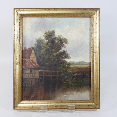 Lot 216 - W. Hunt, 19th century, river scene with eel traps