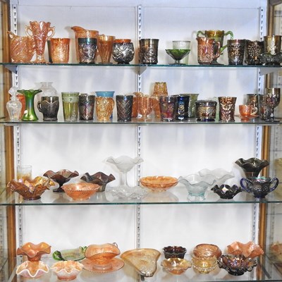 Lot 235 - Four shelves of carnival and coloured glass