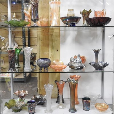 Lot 510 - Three shelves of carnival and coloured glass