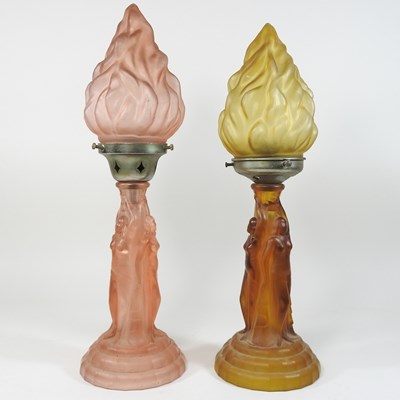 Lot 13 - Two Art Deco coloured glass oil lamps