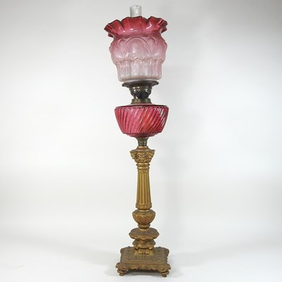 Lot 156 - A 19th century spelter oil lamp